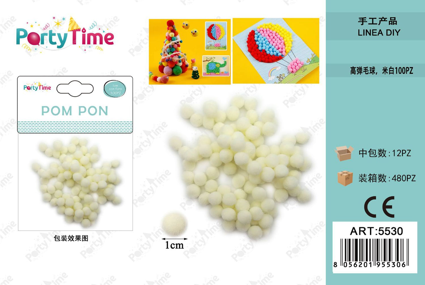 *POM PON 1CM 100PZ BIANCA