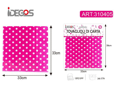 ACCESSORI FESTA TOVAGLIOLI CARTA CON PUNTINI 18G 2 STRATI 33*33CM 10PZ MAGENTA