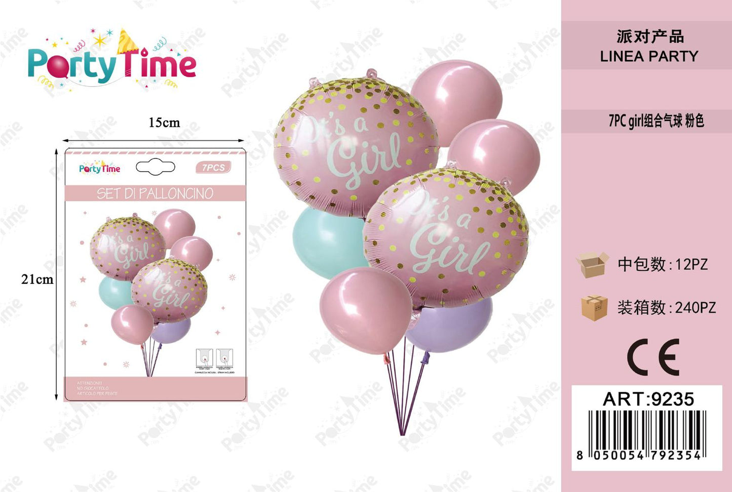 *SET DI PALLONCINI 'IT'S A GIRL' ROSA 7PZ