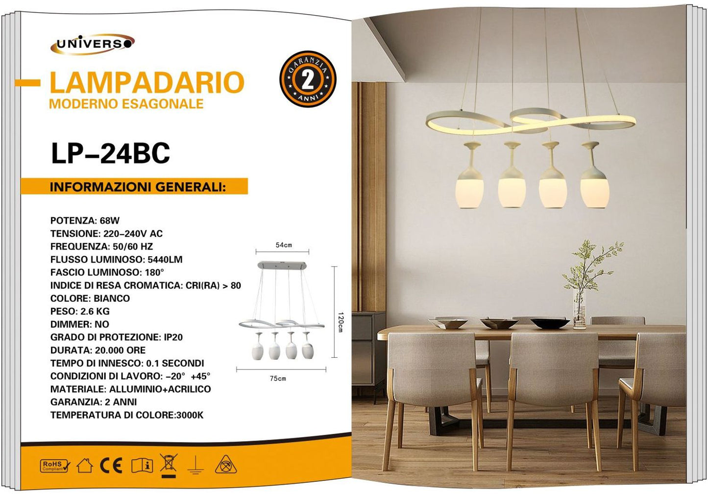 LAMPADARIO DA SOFFITTO /68W/3000K