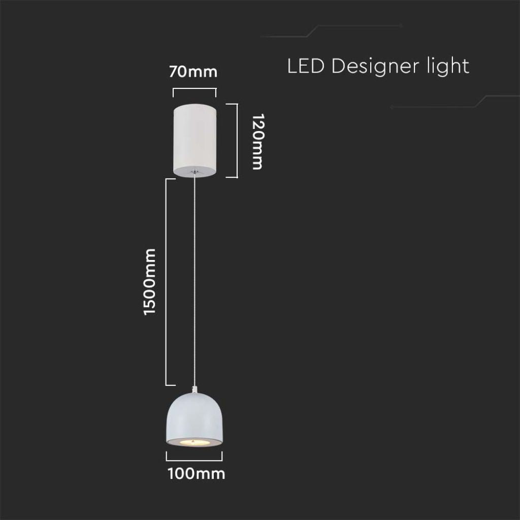 V-TAC Lampadario LED a Cilindro in Metallo 8.5W 10*162cm Colore Bianco 3000K