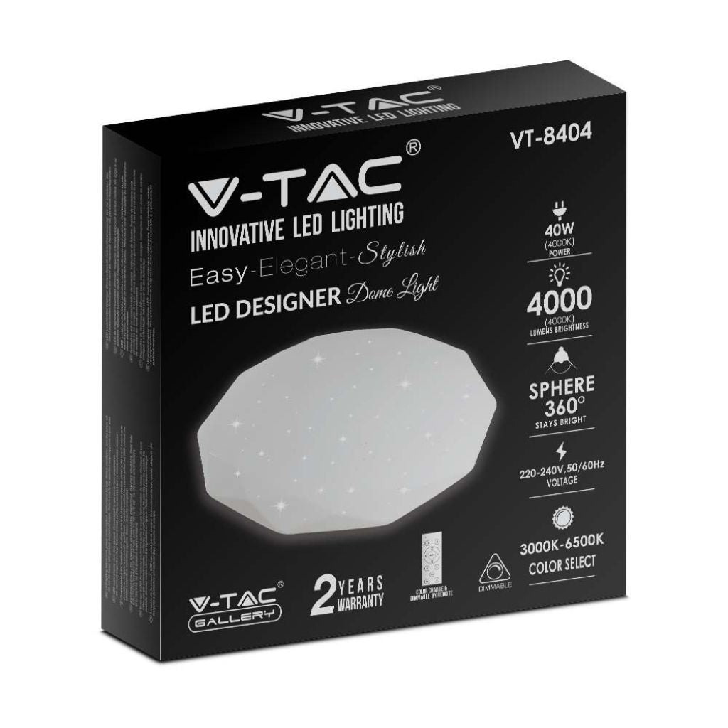 V-TAC Plafoniera LED Rotonda 40W con Telecomando Cambia Colore 3 in 1 a Diamante d: 388mm h: 75mm Dimmerabile