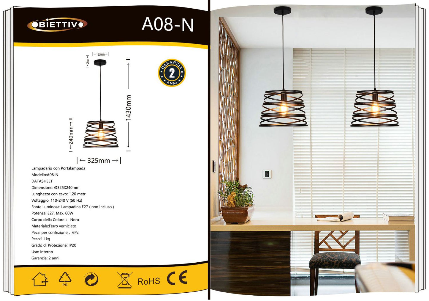 LAMPADARIO DA SOFFITTO/E27/NERO