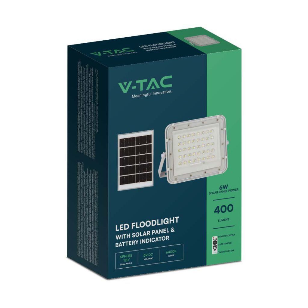 V-TAC Faro LED 40w con Telecomando e Pannello Solare 6W Batteria sostituibile Cavo da 3m Colore Bianco 4000K