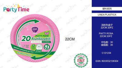 C121234 PIATTI PIANI RIUTILIZZABILI 20PZ ROSA