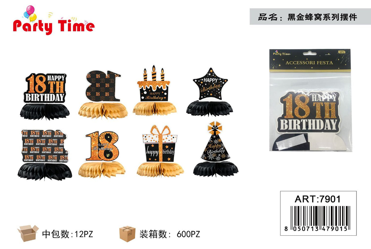 *ACCESSORI PER FESTA 1PC HAPPY BIRTHDAY ORO NERO