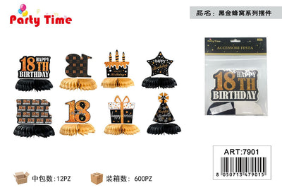 *ACCESSORI PER FESTA 1PC HAPPY BIRTHDAY ORO NERO