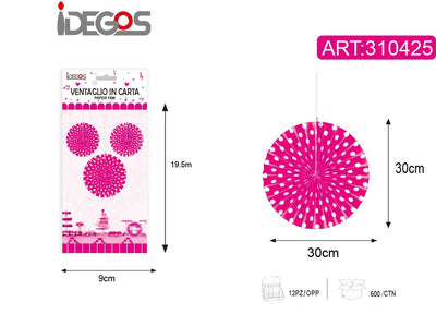 DECO/FESTA A VENTAGLIO FUCSIA A POIS 30CM 1PZ