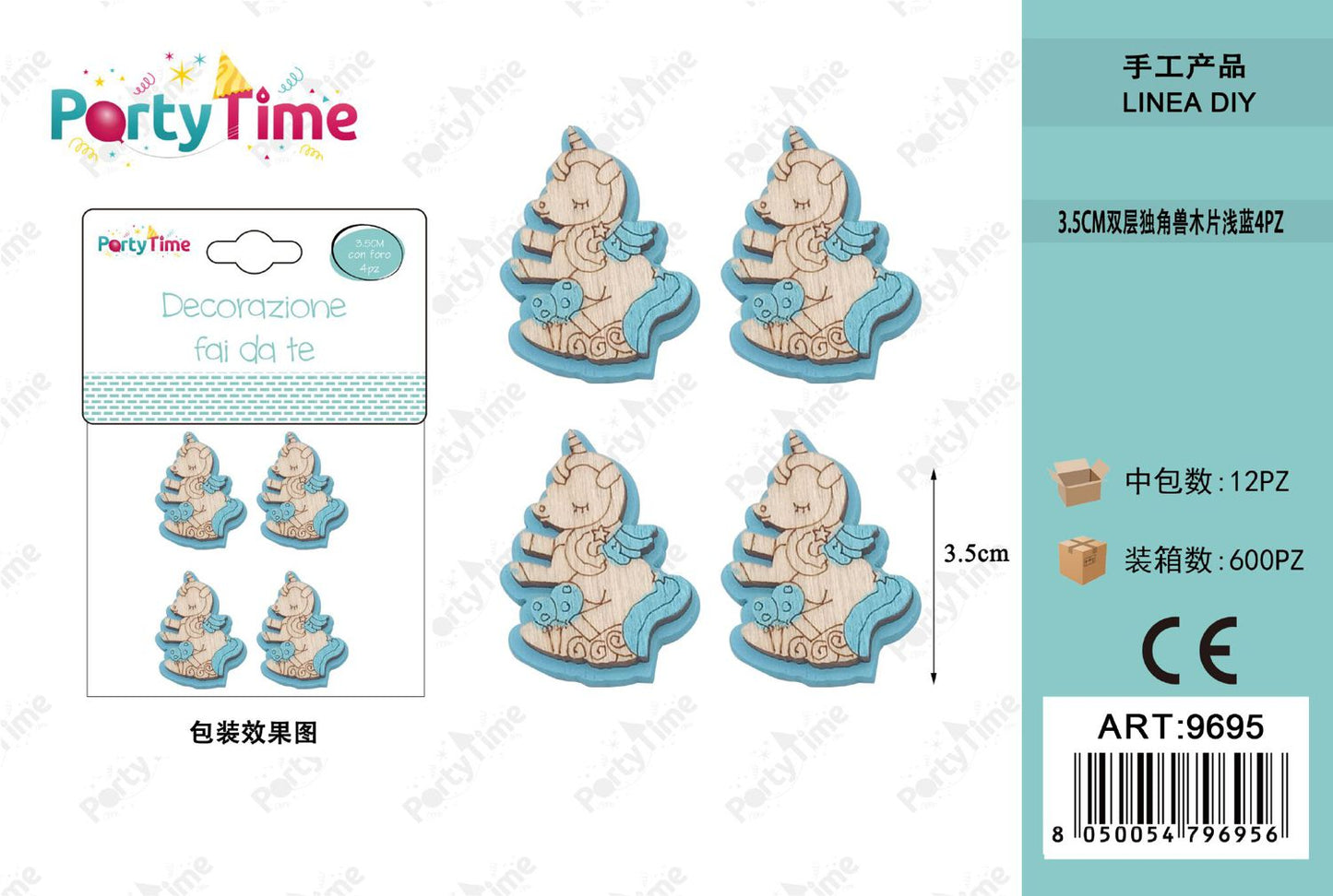 *3.5CM DECORAZIONE UNICORNO 4PZ AZZURRO