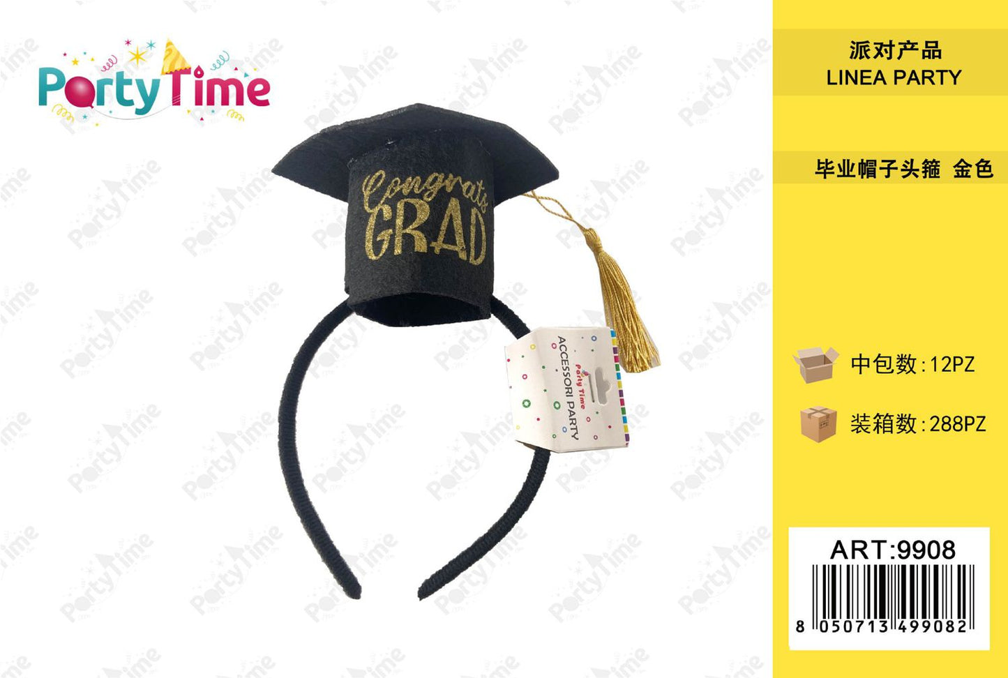 *cerchietto per party  con cappello di laurea 'congrats grad' oro