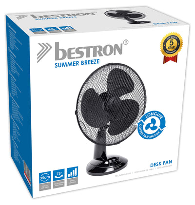 Bestron Ventilatore da Tavolo Ø 35 cm, Piccolo Ventilatore con 3 Impostazioni di Velocità e Funzione di Oscillazione a 75°, Altezza: 35 cm, 40W, DDF35Z, Colore: Nero