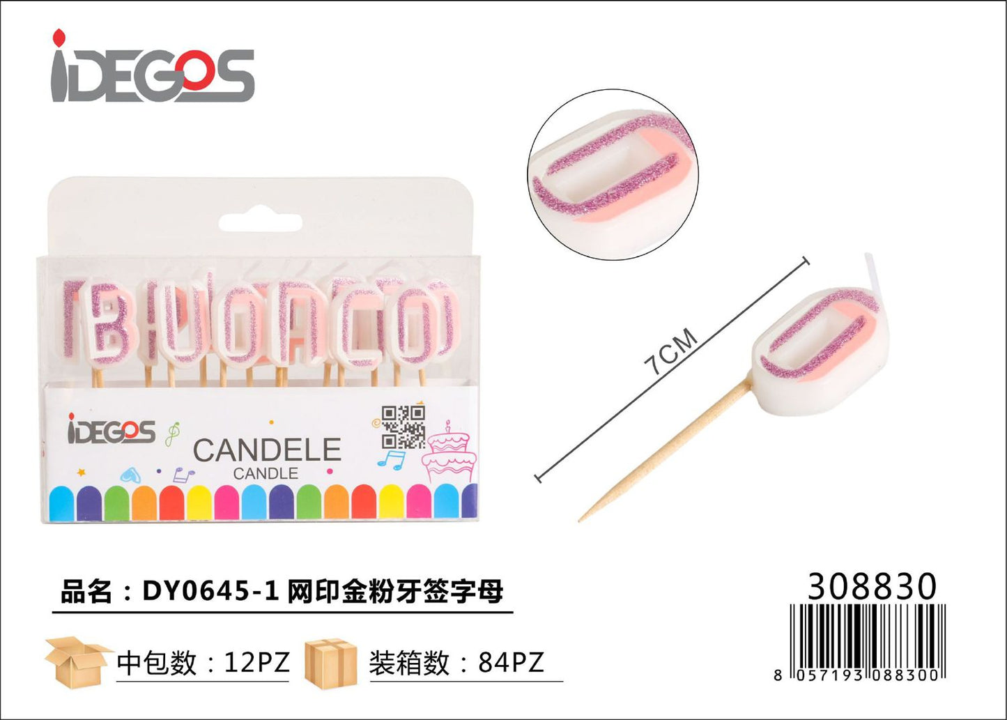 SET CANDELE BUON COMPLEANNO GLITTER ROSA