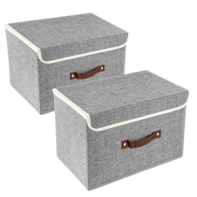 TYEERS Scatole Portaoggetti Tessuto, Lavabile, Scatole con Coperchio Pieghevole, 38x25x25 cm, Set di 2, Grigio