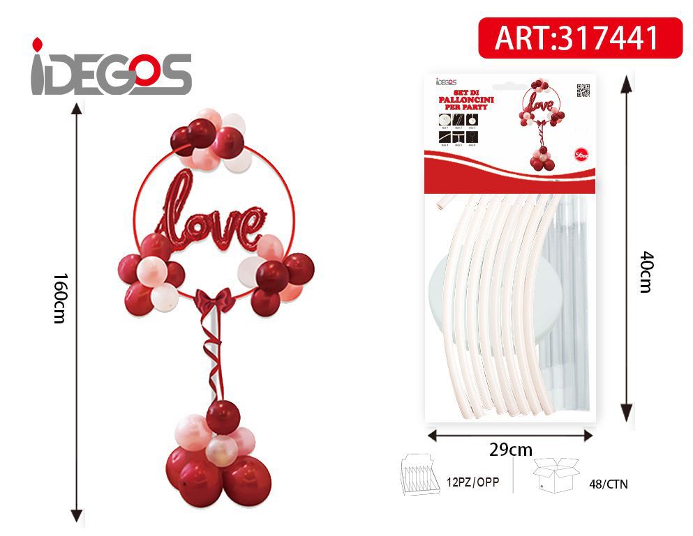 SET DI PALLONCINI GHIRLANDA A TERRA LOVE ROSSO