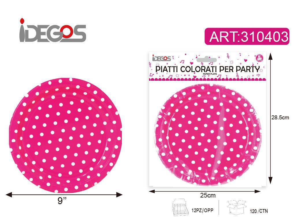 ACCESSORI FESTA PIATTI DI CARTA CON PUNTINI 9" MAGENTA 6PZ