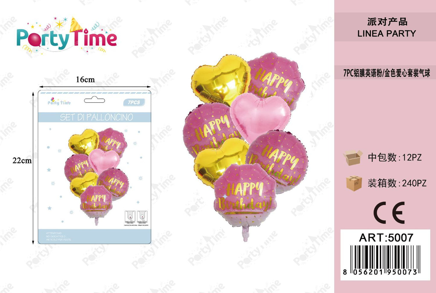 *set di palloncini 'happy birthday' rosa e oro