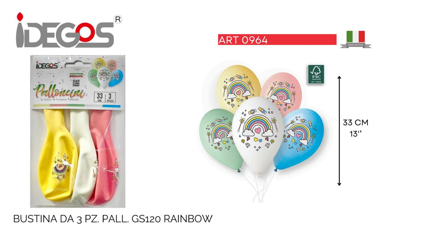 BUSTE PALLONCINI GOMMA GS120 COLOURFUL RAINBOW 3PZ