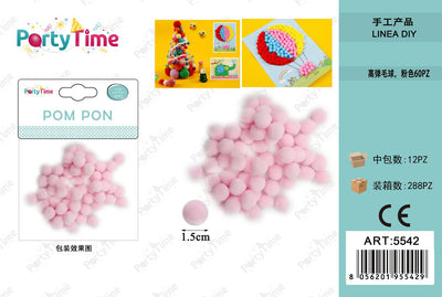 *POM PON 1.5CM 60PZ ROSA