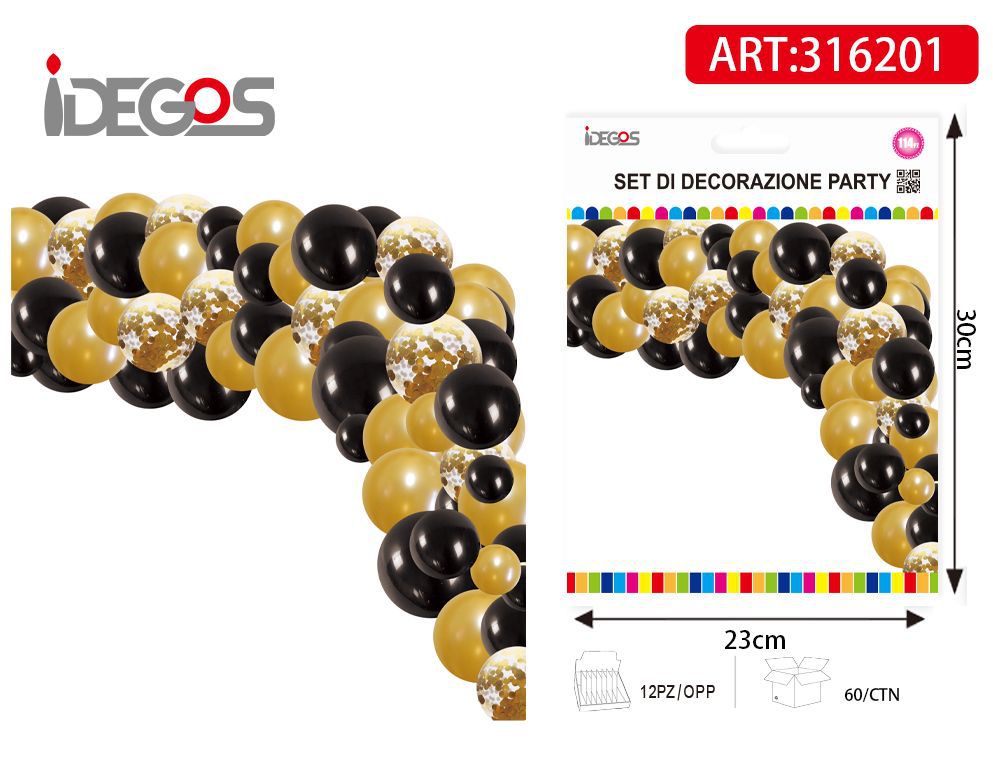 KIT ARCO DI PALLONCINI ORO NERO