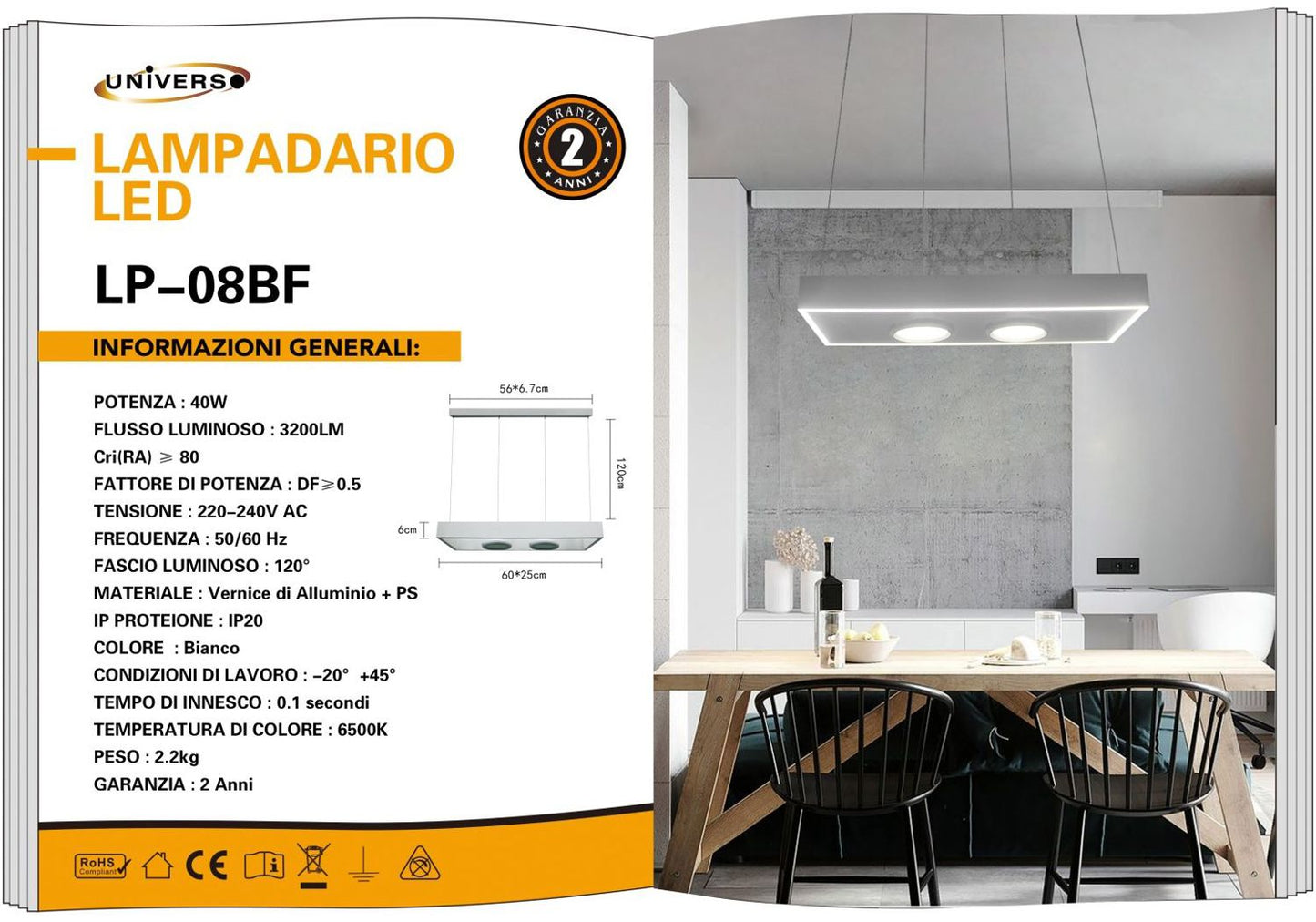 LAMPADARIO DA SOFFITTO/40W/6500K