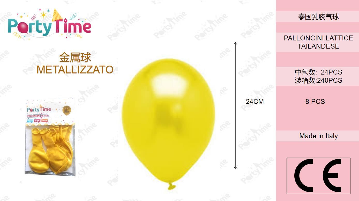 *Palloncino Metallizzato 9" Giallo 8pz.