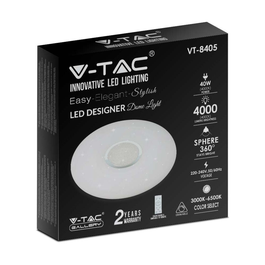 V-TAC Plafoniera LED Rotonda 40W con Telecomando Cambia Colore 3 in 1 Effetto Stellato d: 350mm h: 70mm Dimmerabile