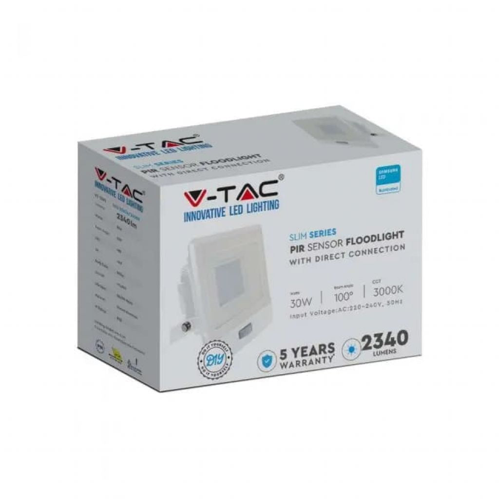 V-TAC PRO Faro LED Chip Samsung 30W con Sensore PIR Colore Bianco 6500K IP65