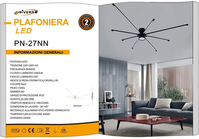 LAMPADARIO DA SOFFITTO/42W/4000K/NERO