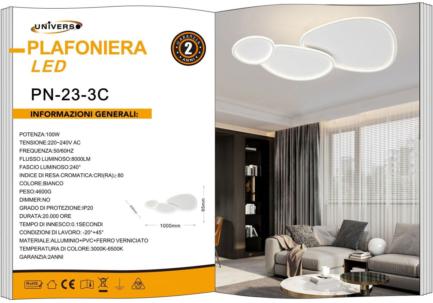 LAMPADARIO DA SOFFITTO/100W/3000K-6500K