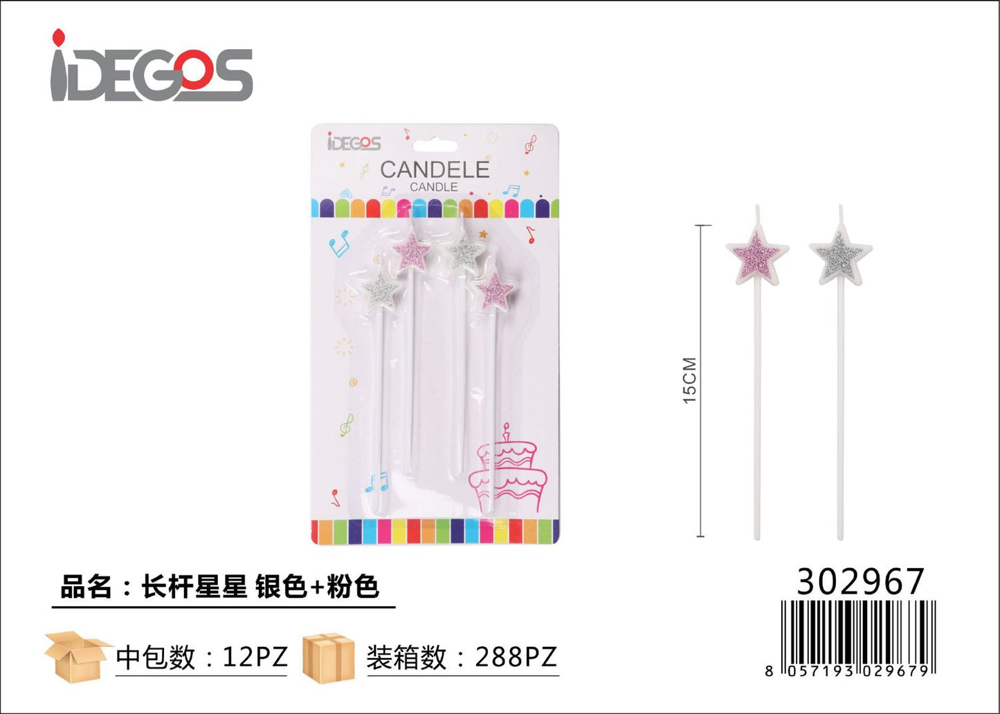 CANDELE BASTONCINO STELLA ARGENTO ROSA