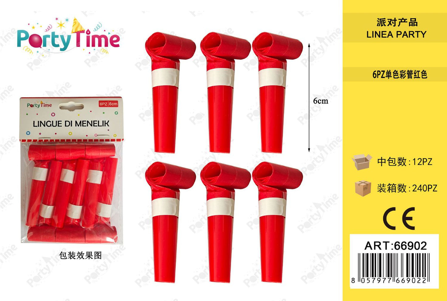 *LINGUE DI MENELIK 6PC 6CM ROSSO