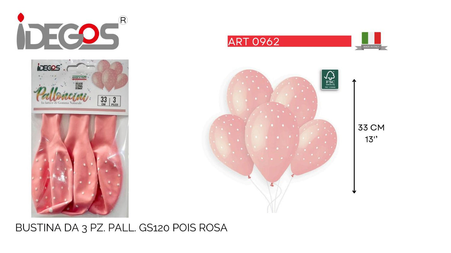 BUSTE PALLONCINI GOMMA GS120 CHIC DOTS ROSA BABY 3PZ