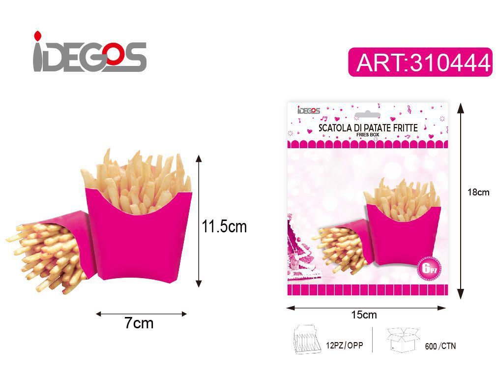 ACCESSORI FESTA SCATOLE PATATINE CARTA 250G 6PZ MAGENTA