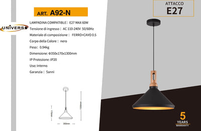 LAMPADARIO DA SOFFITTO/1XE27