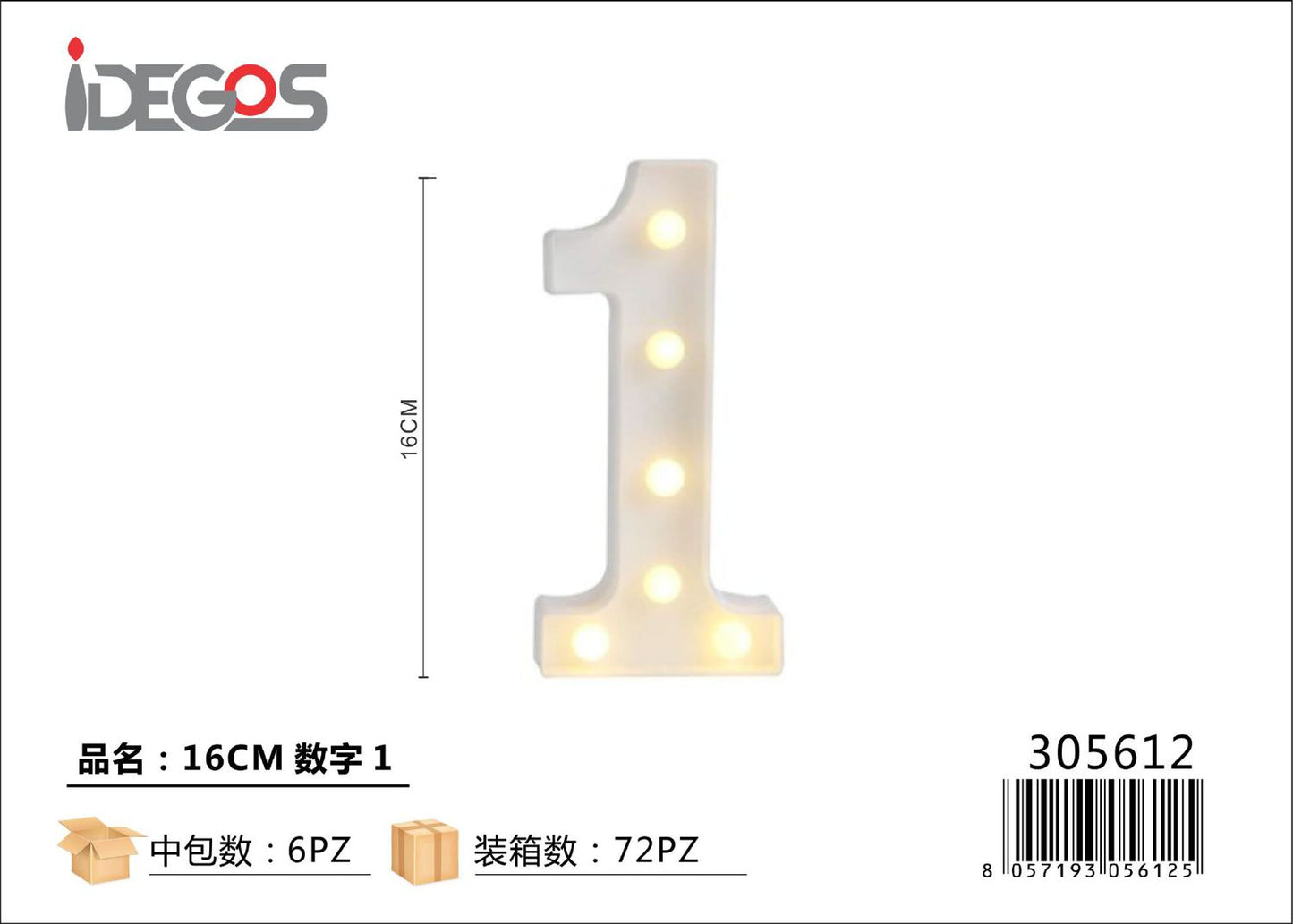 NUMERO DI LUCE LED 1 16CM