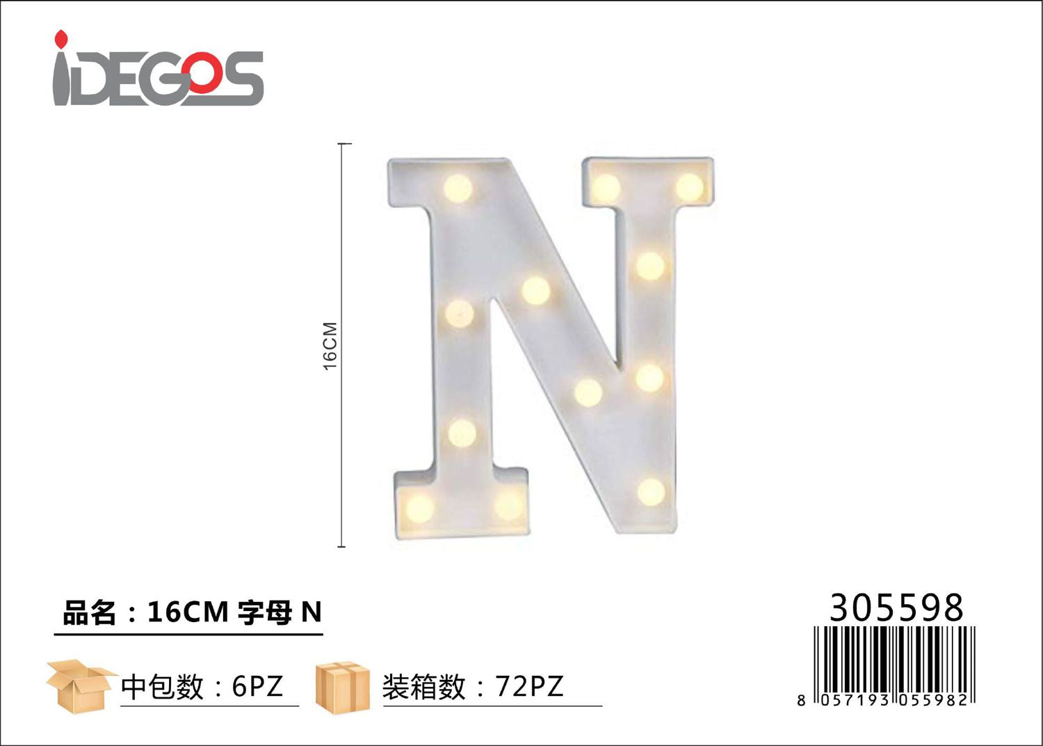 LETTERE CON LUCI LED N 16CM