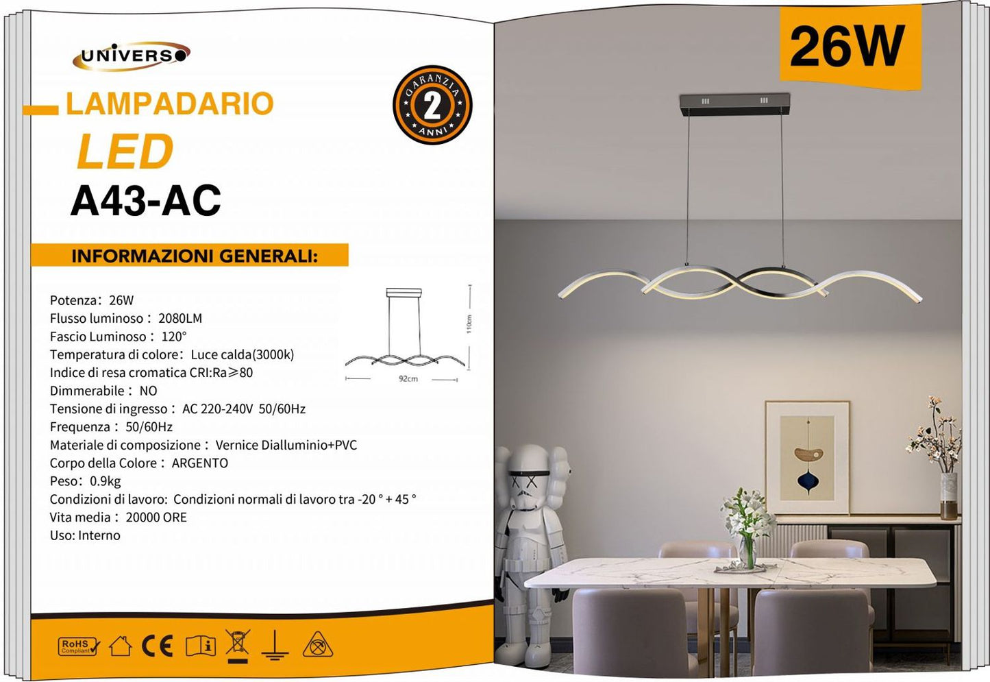 LAMPADARIO DA SOFFITTO/25W/3000K