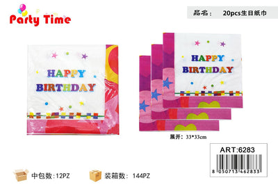 *TOVAGLIOLI DI CARTA ROSA HAPPY BIRTHDAY 20PZ 33*33CM