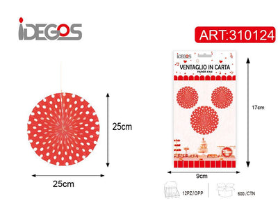 DECO/FESTA A VENTAGLIO ROSSO A POIS 25CM 1PZ