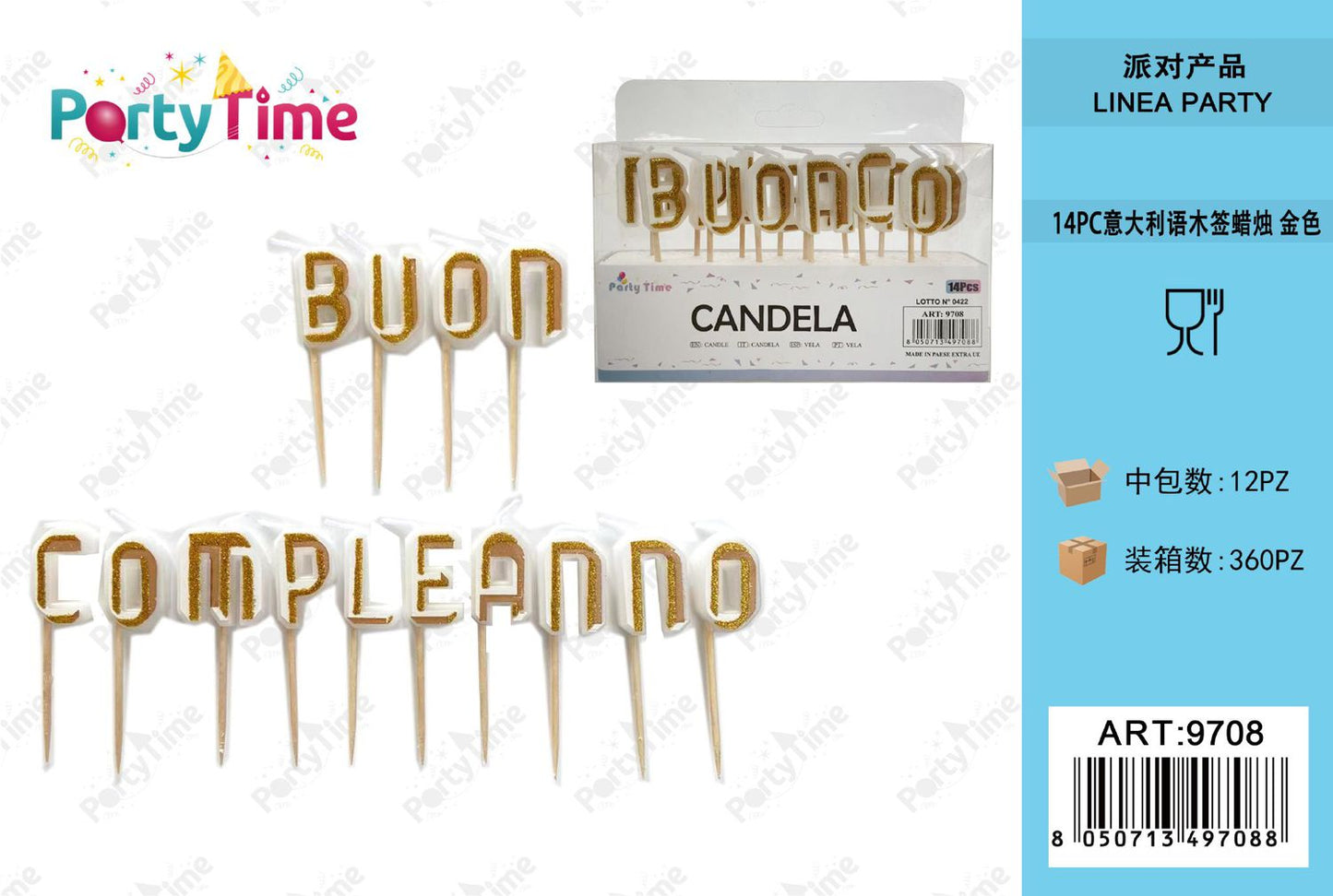 *candela 'buon compleanno' oro