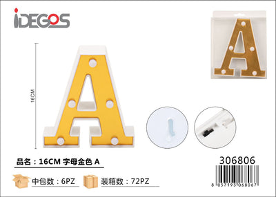 LETTERE CON LUCI LED A 16CM ORO