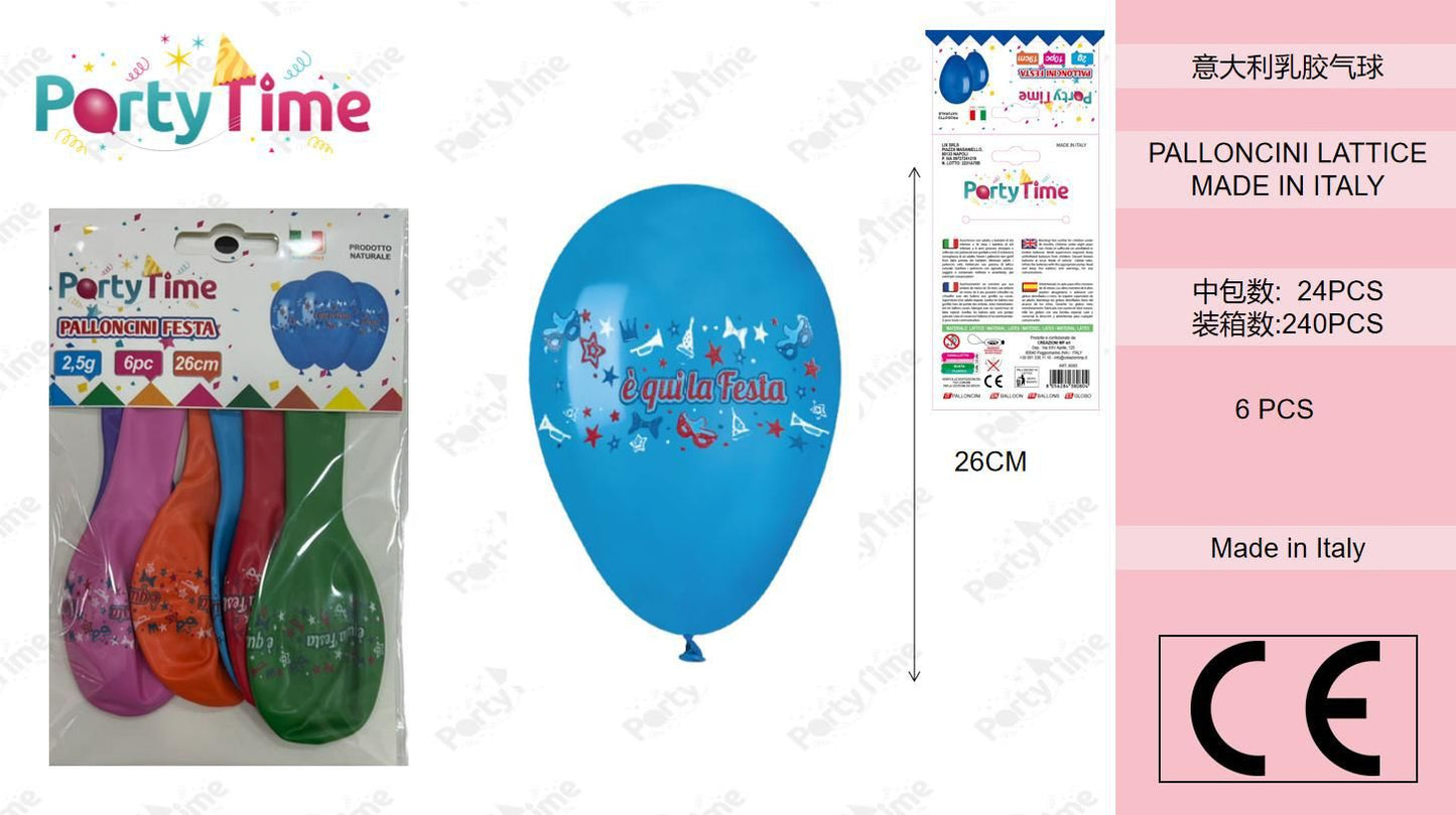 * BUSTE PALLONCINI GOMMA  GD90 E' QUI LA  FESTA 6 PZ