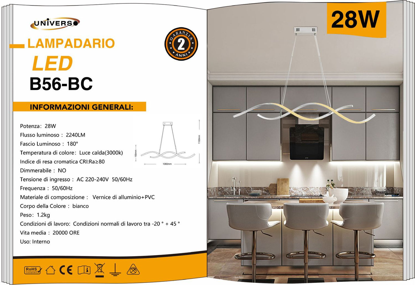 LAMPADARIO DA SOFFITTO/28W/3000K