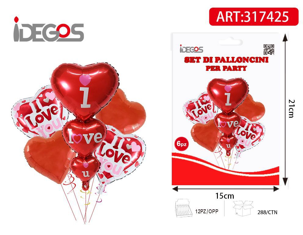 SET DI PALLONCINI CUORE ROSSO I LOVE YOU