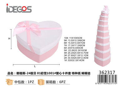 SCATOLA REGALO CUORE CON NASTRO A FIOCCO SET 10PZ