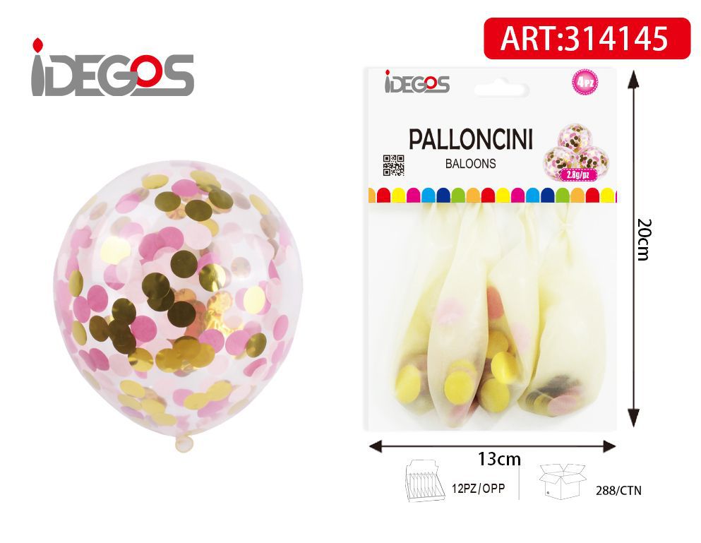 PALLONCINI CORIANDOLI ROSA ORO 4PZ