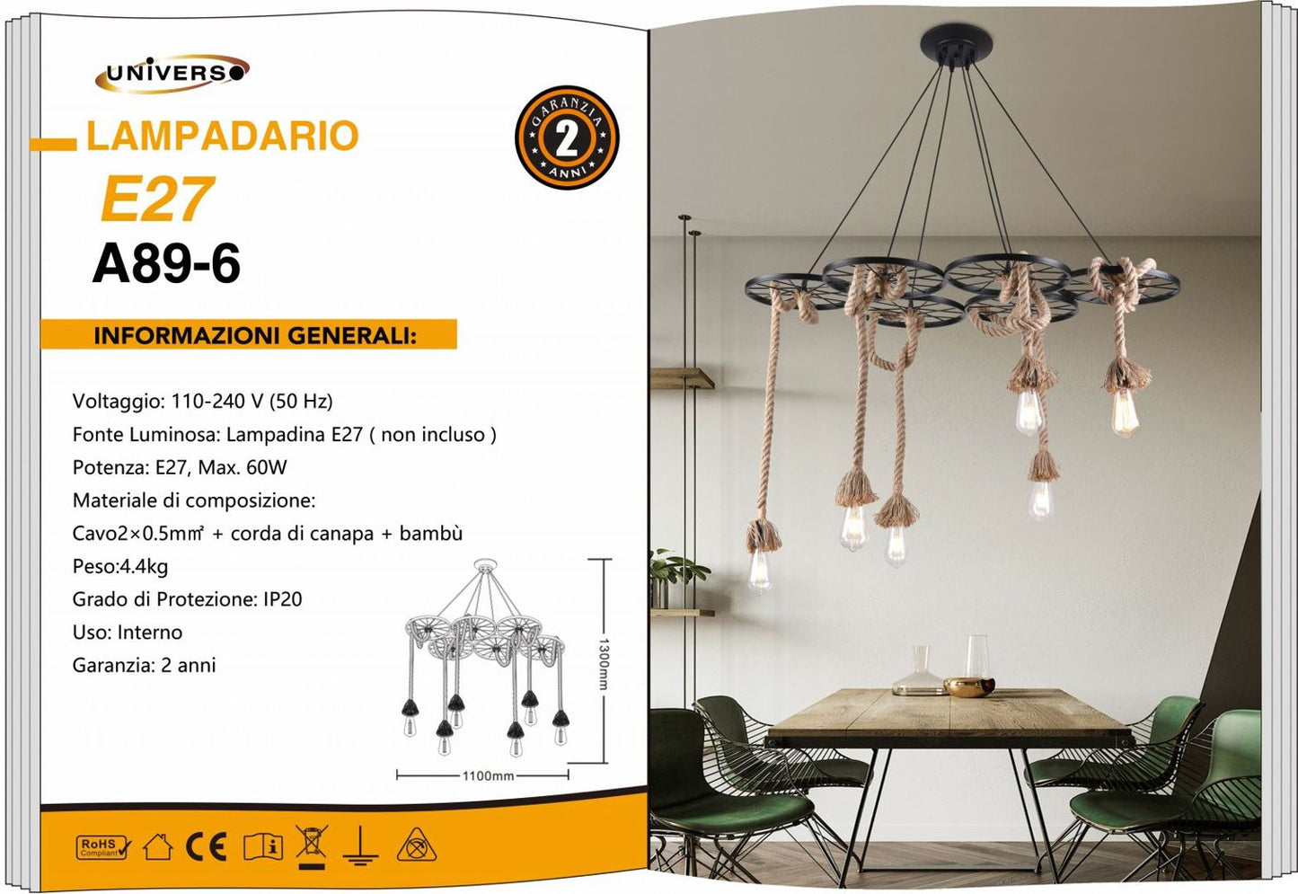 LAMPADARIO DA SOFFITTO/6XE27