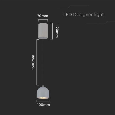 V-TAC Lampadario LED a Cilindro in Metallo 8.5W 10*162cm Grigio Chiaro 3000K