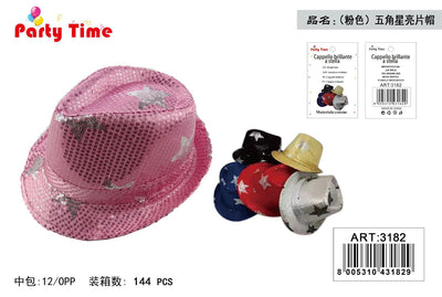 *CAPPELLO PAILLETTE ROSA CON DECORAZIONE A STELLA