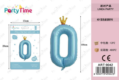 *100cm palloncino blu corona numero 0